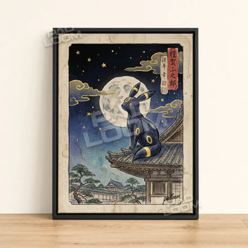 Umbreon Starlit Pokemon poster - framed canvas wall art in a black frame