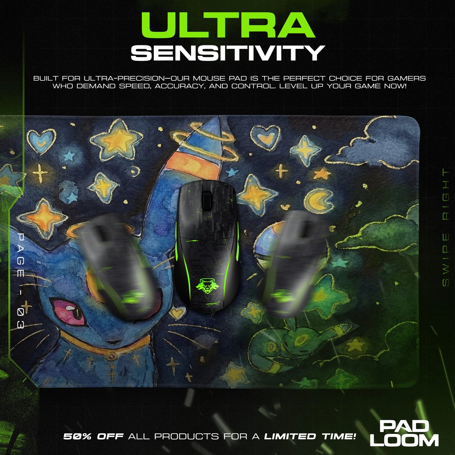 Umbreon Starry Night Mouse Pad - Pokemon Desk Mat