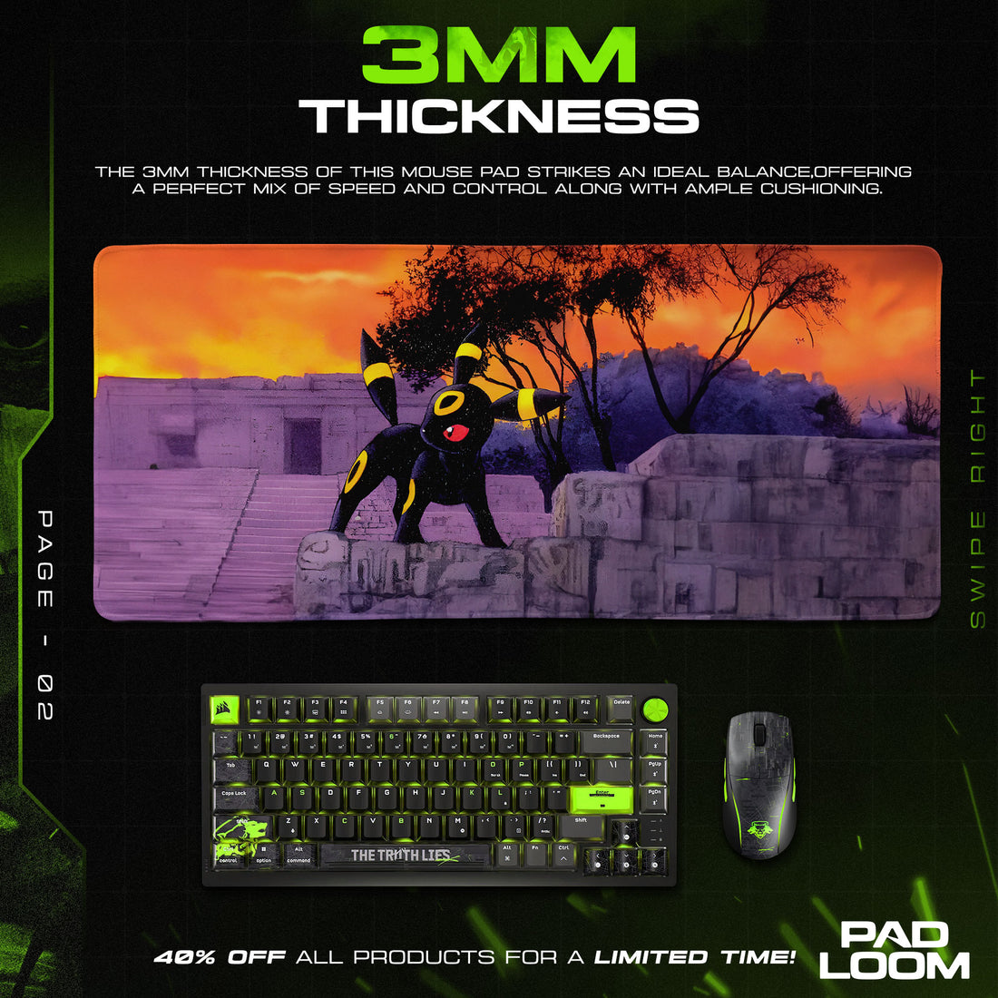 Umbreon Twilight Mouse Pad, Moonlit Ruins Gaming Desk Mat