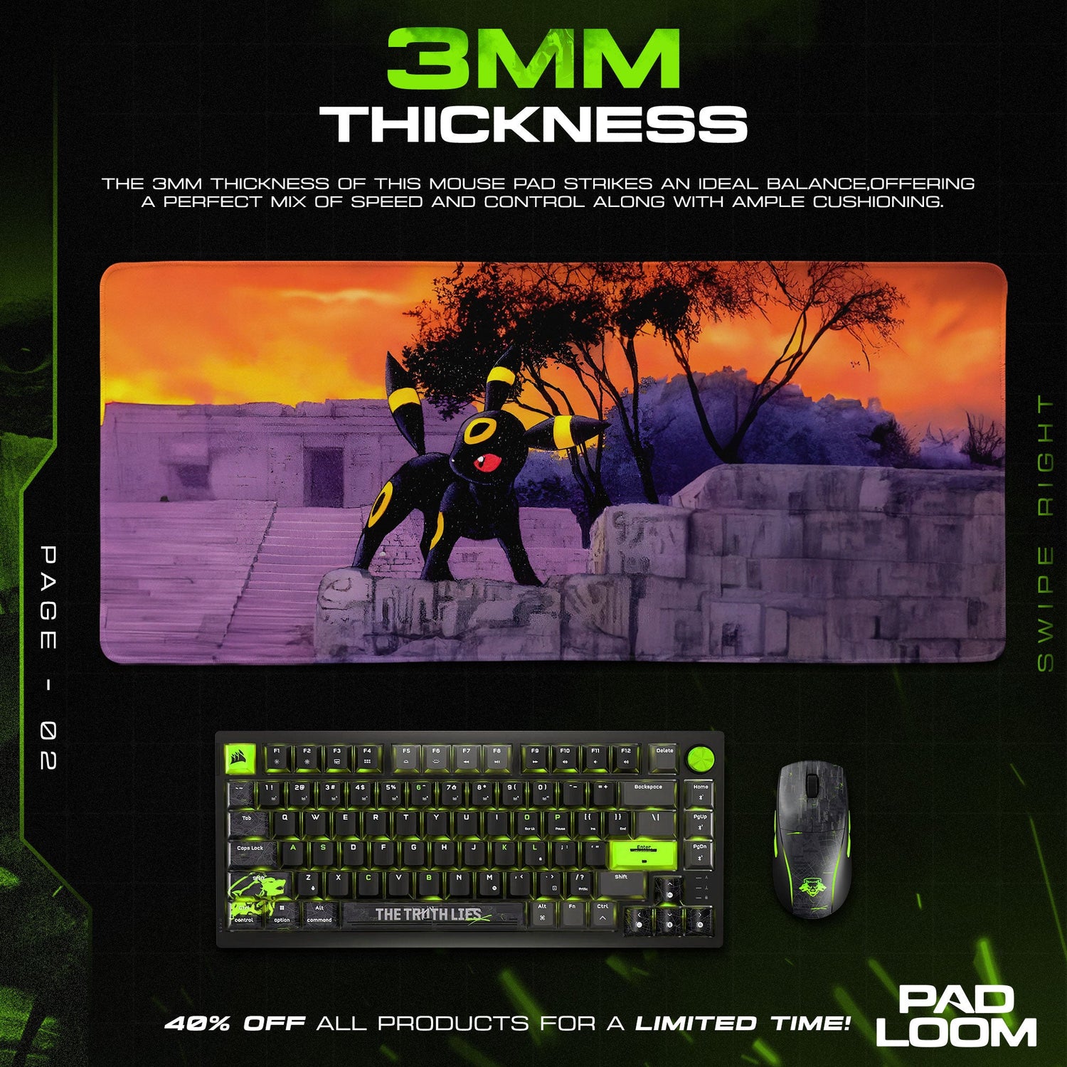Umbreon Twilight Mouse Pad, Moonlit Ruins Gaming Desk Mat Padloom