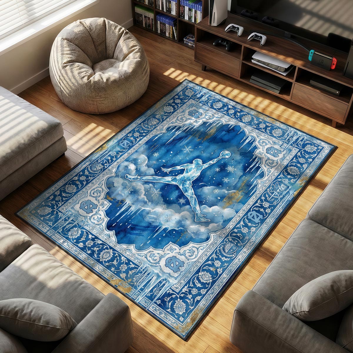 UNC Ice themed area rug for home decor fans