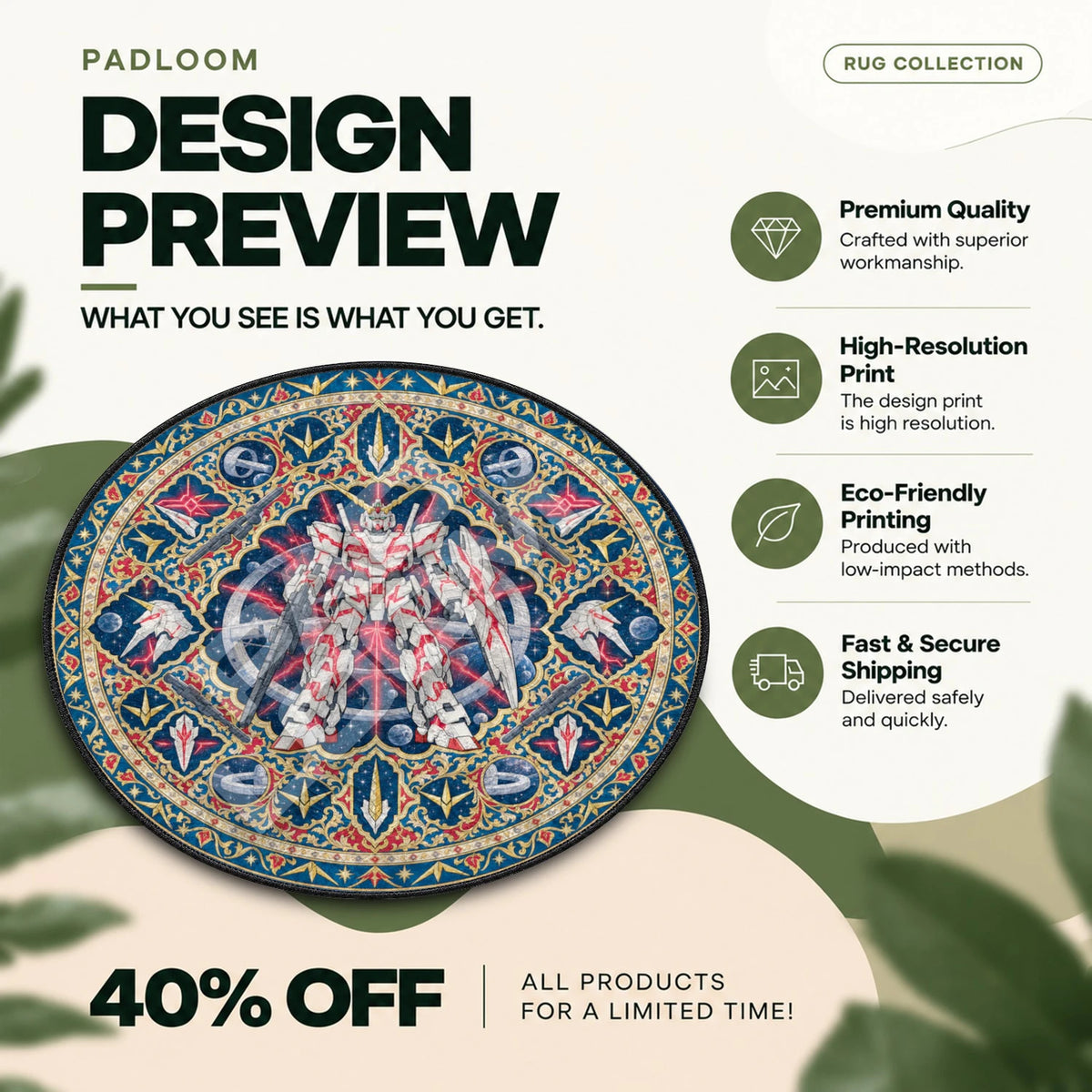 Unicorn Crimson Gundam round rug full design preview