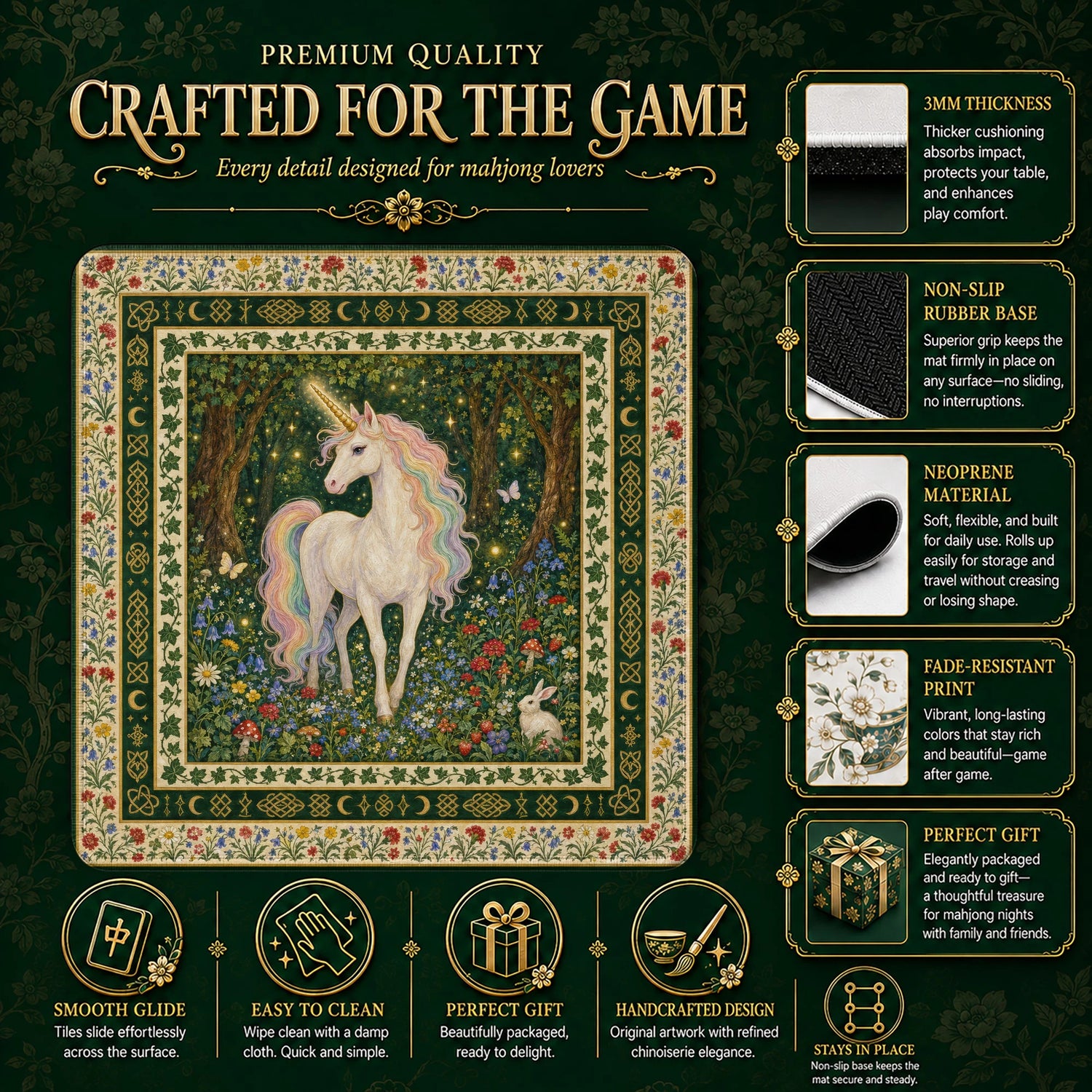 Unicorn Forest Mahjong Mat – neoprene mah jongg table mat