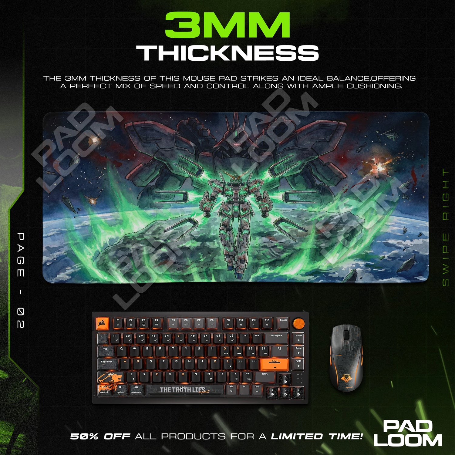 Unicorn Gundam Green Awakening Mouse Pad - Gundam Mat