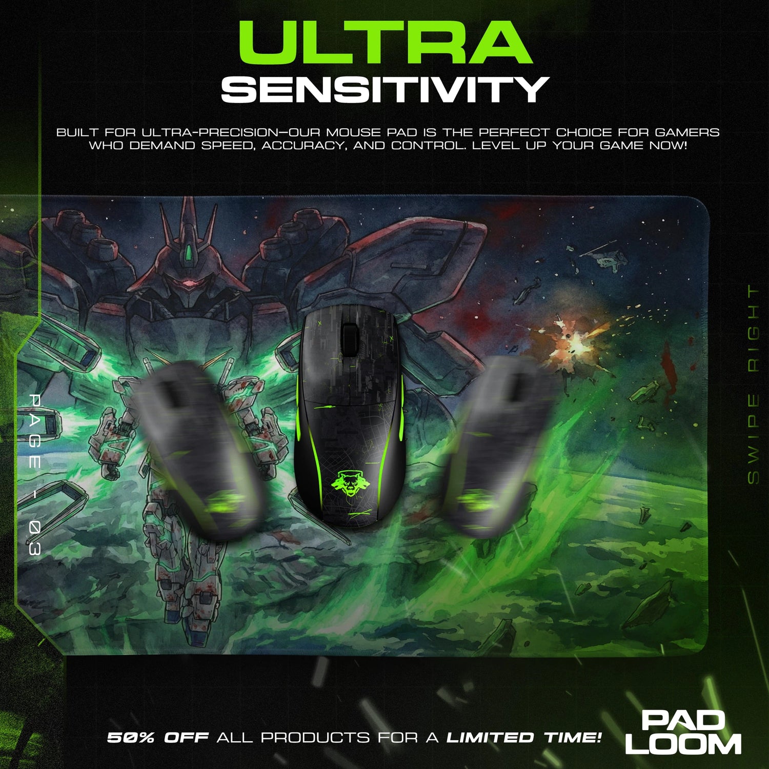 Unicorn Gundam Green Awakening Mouse Pad - Gundam Mat