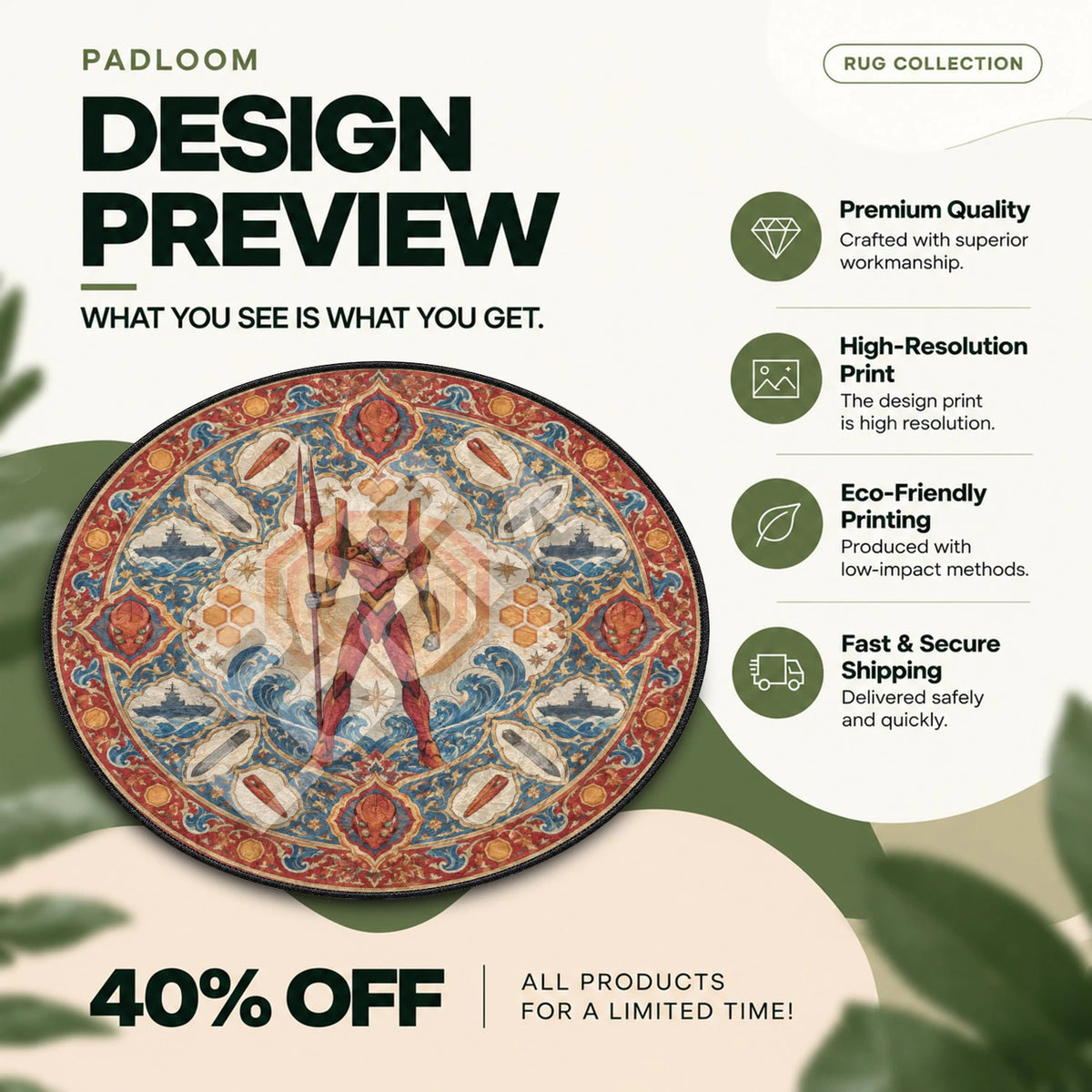 Unit-02 Lance Evangelion round rug full design preview