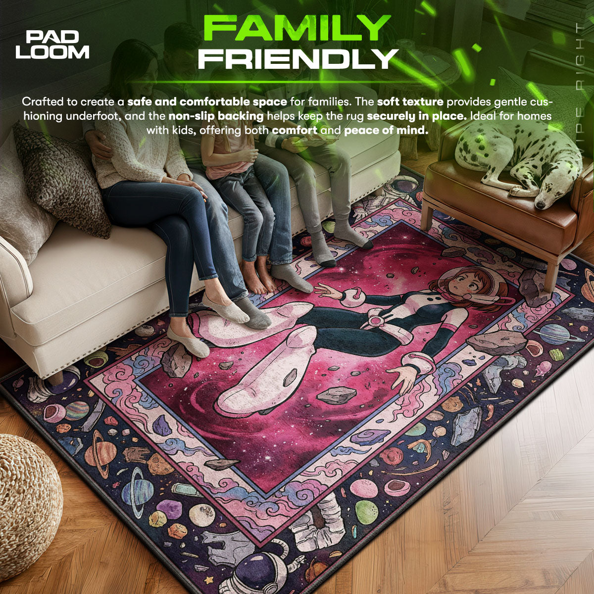 Uravity area rug showing full Space artwork