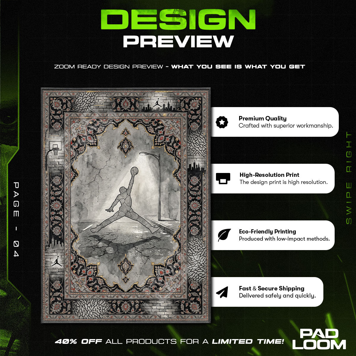 Floor character design printed on rug