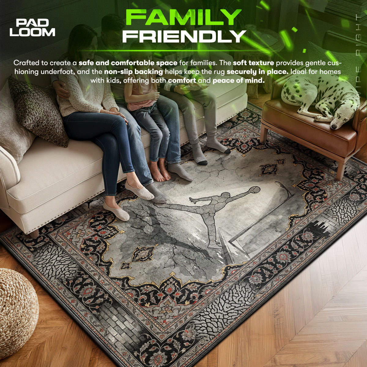 Urban area rug showing full home decor artwork
