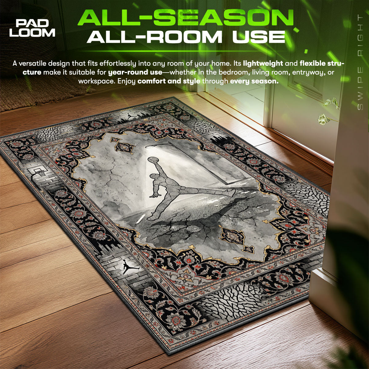 Urban Street Cement Jump Sneakerhead Floor fan rug — premium quality print