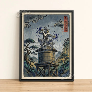 Urshifu Tower Pokemon poster - framed canvas wall art in a black frame