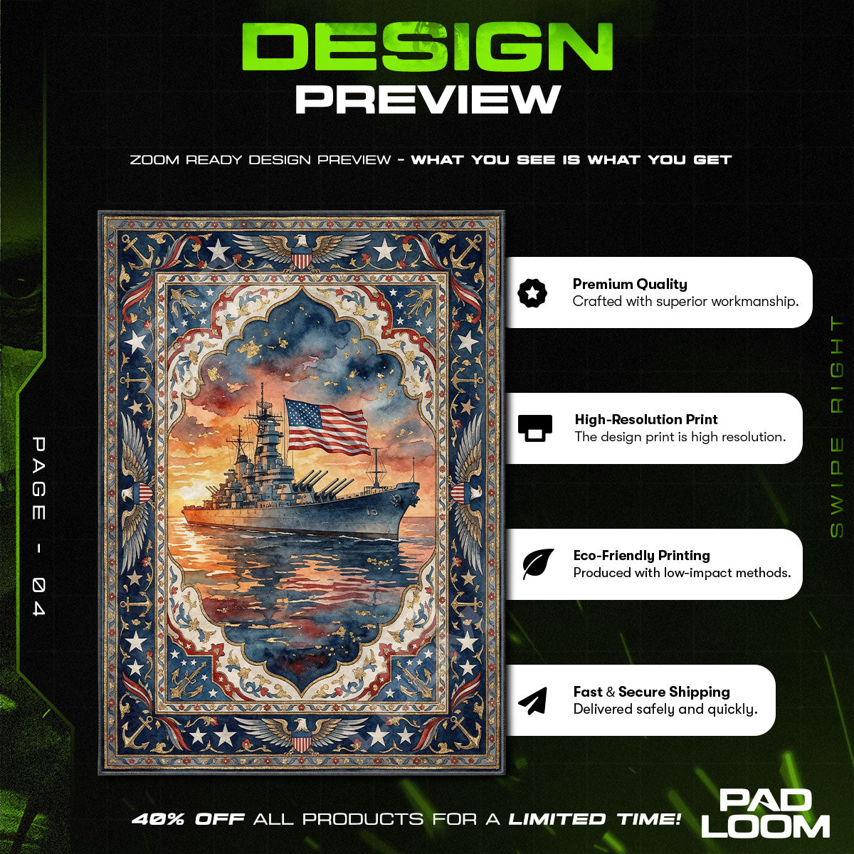 USS Missouri Liberty Rug - World of Warships Chair Mat