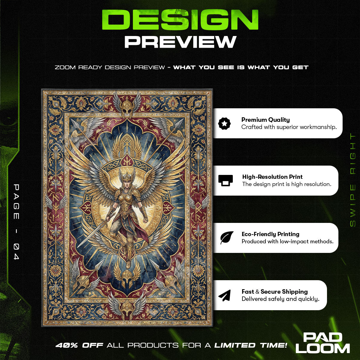 Valkyrie Winged Warrior Rug - God of War Chair Mat