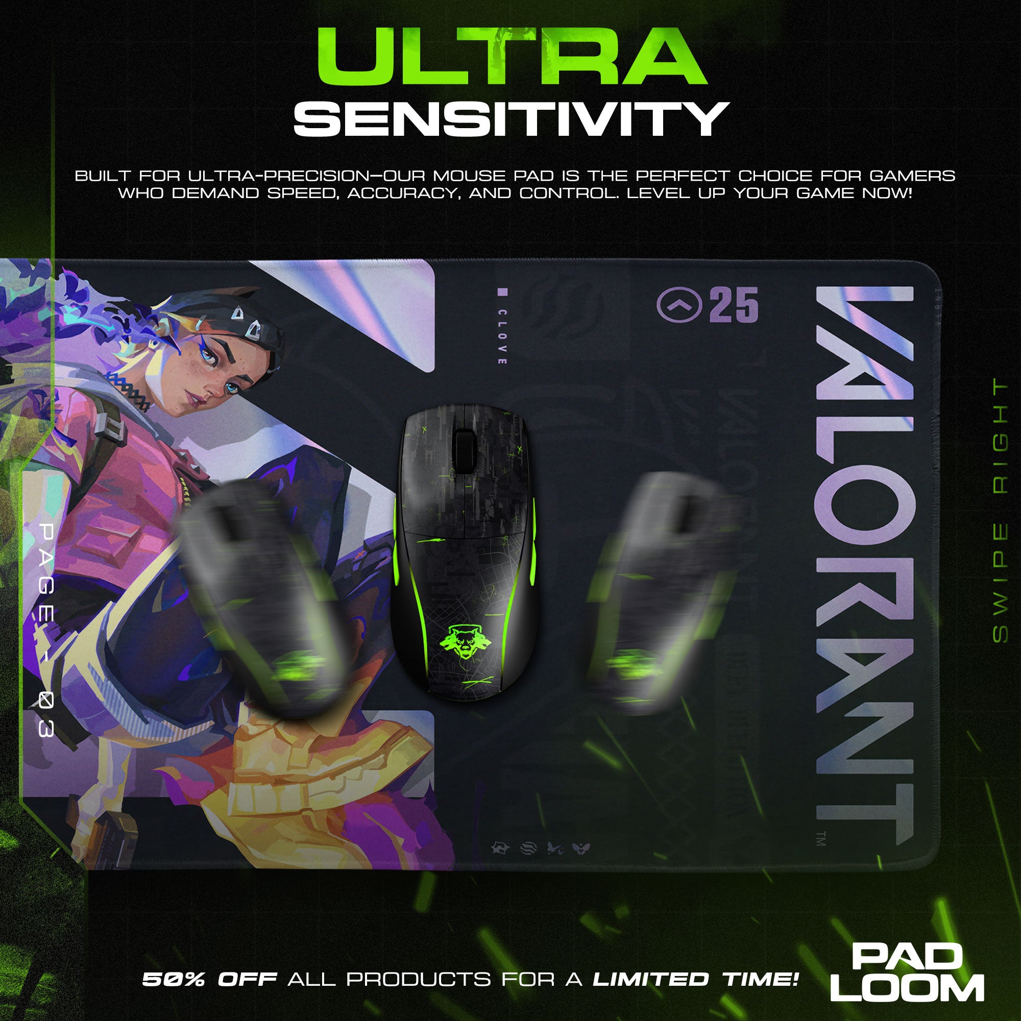 Valorant Clove Neon Glow Mouse Pad, MOBA Gamer Desk Mat