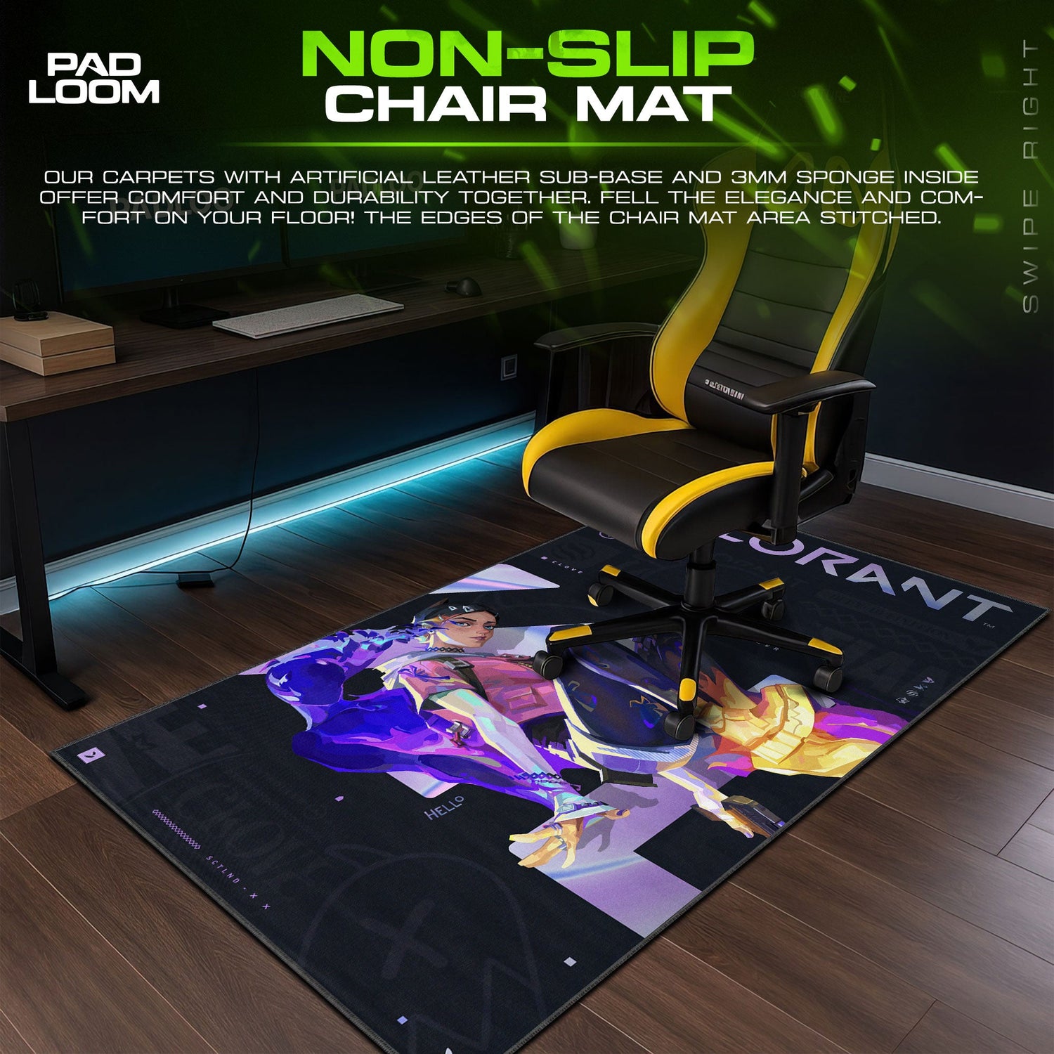 Valorant Clove Neon Glow Mouse Pad, MOBA Gamer Desk Mat Padloom