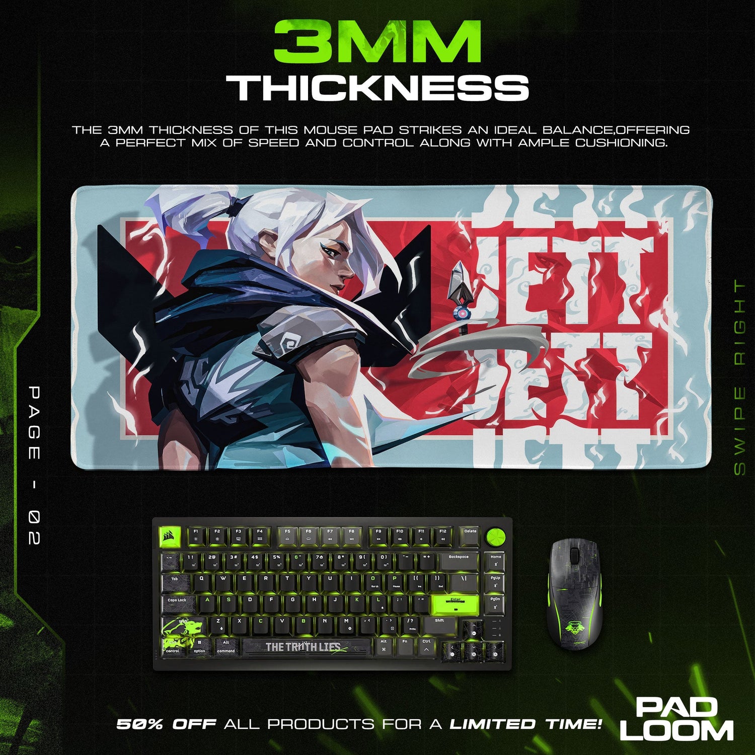 Valorant Jett Mouse Pad, MOBA Gamer Desk Mat Padloom