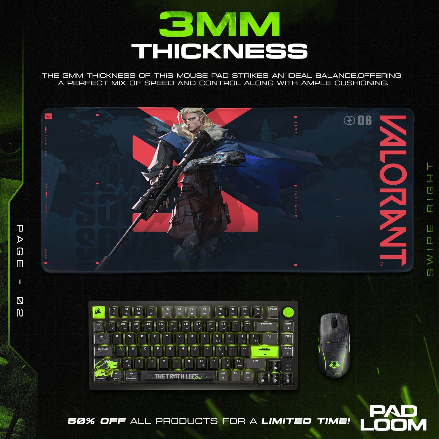 Valorant Sova Mouse Pad, MOBA Gamer Desk Mat Padloom