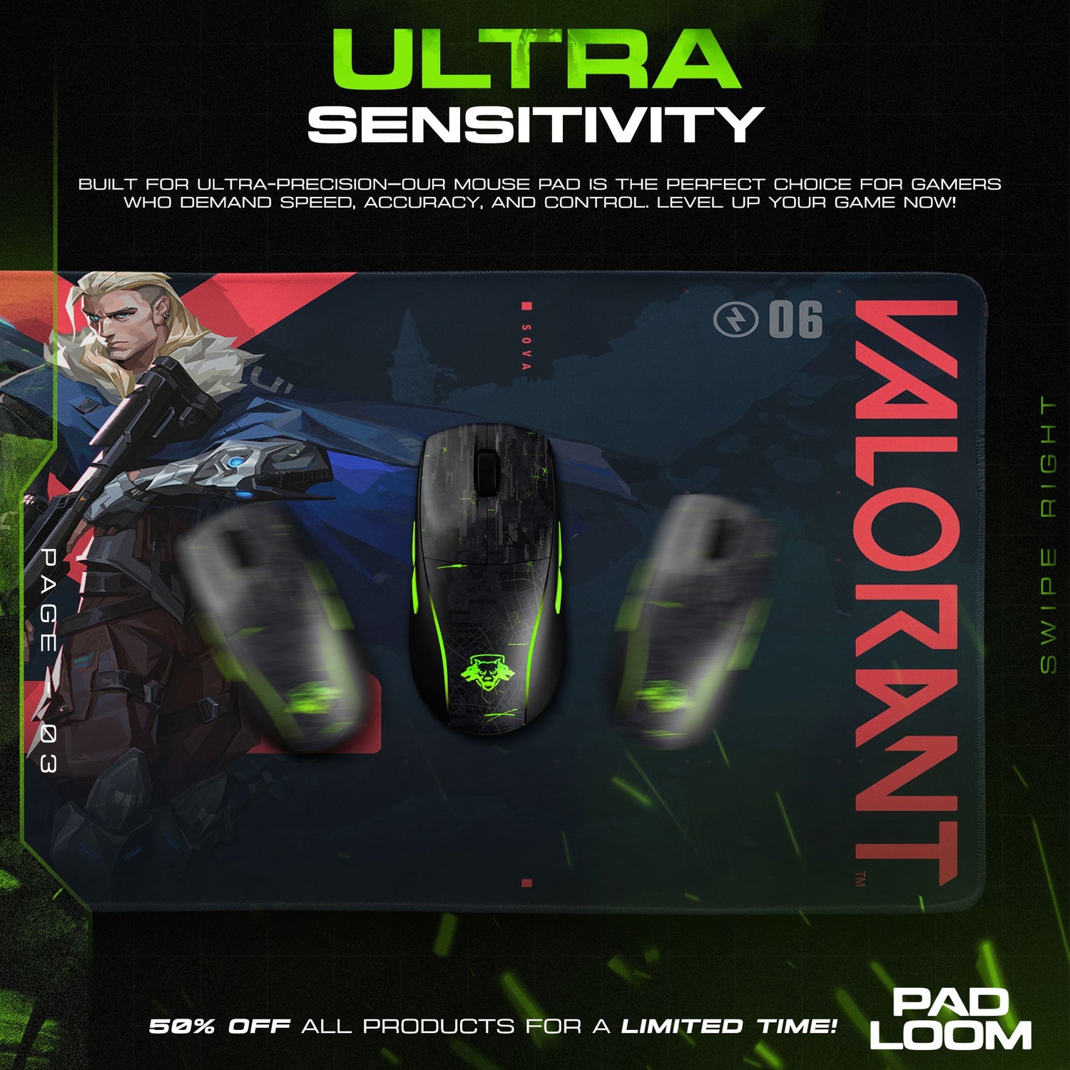 Valorant Sova Mouse Pad, MOBA Gamer Desk Mat Padloom