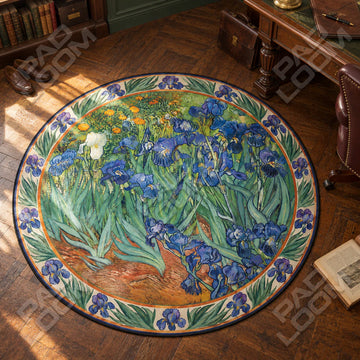 Van Gogh Schwertlilien-Bordüre runder Teppich im Wohnraum - Blumenteppich rund
