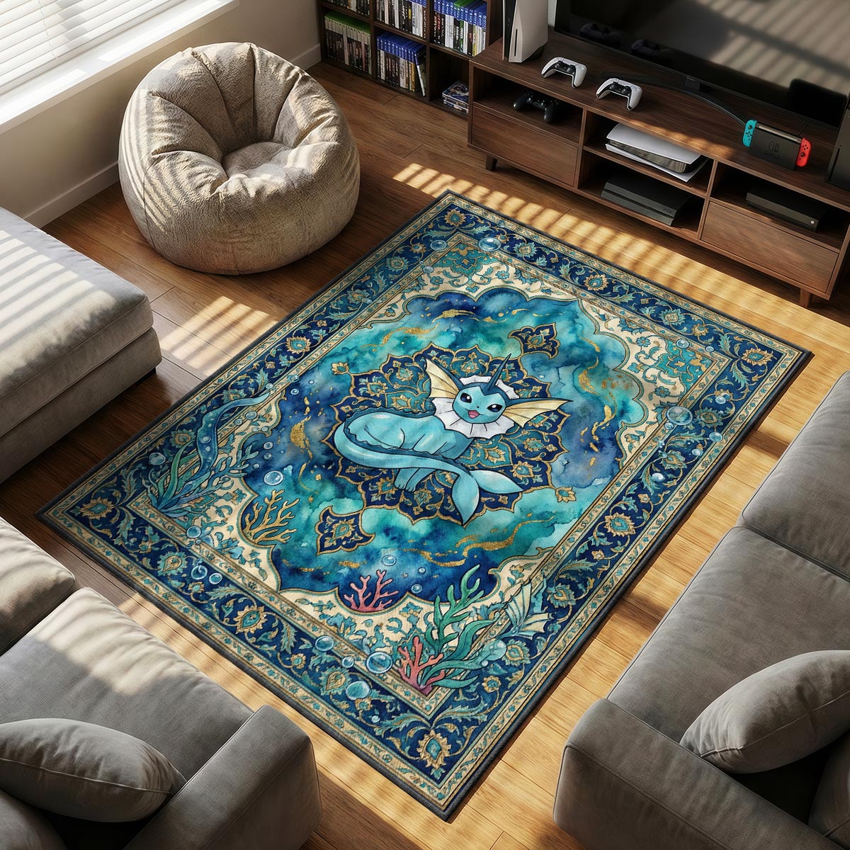 Vaporeon Bubble themed area rug for Pokemon fans