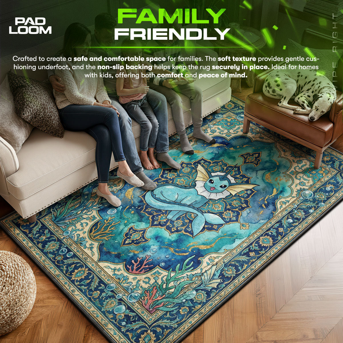 Vaporeon area rug showing full Pokemon artwork