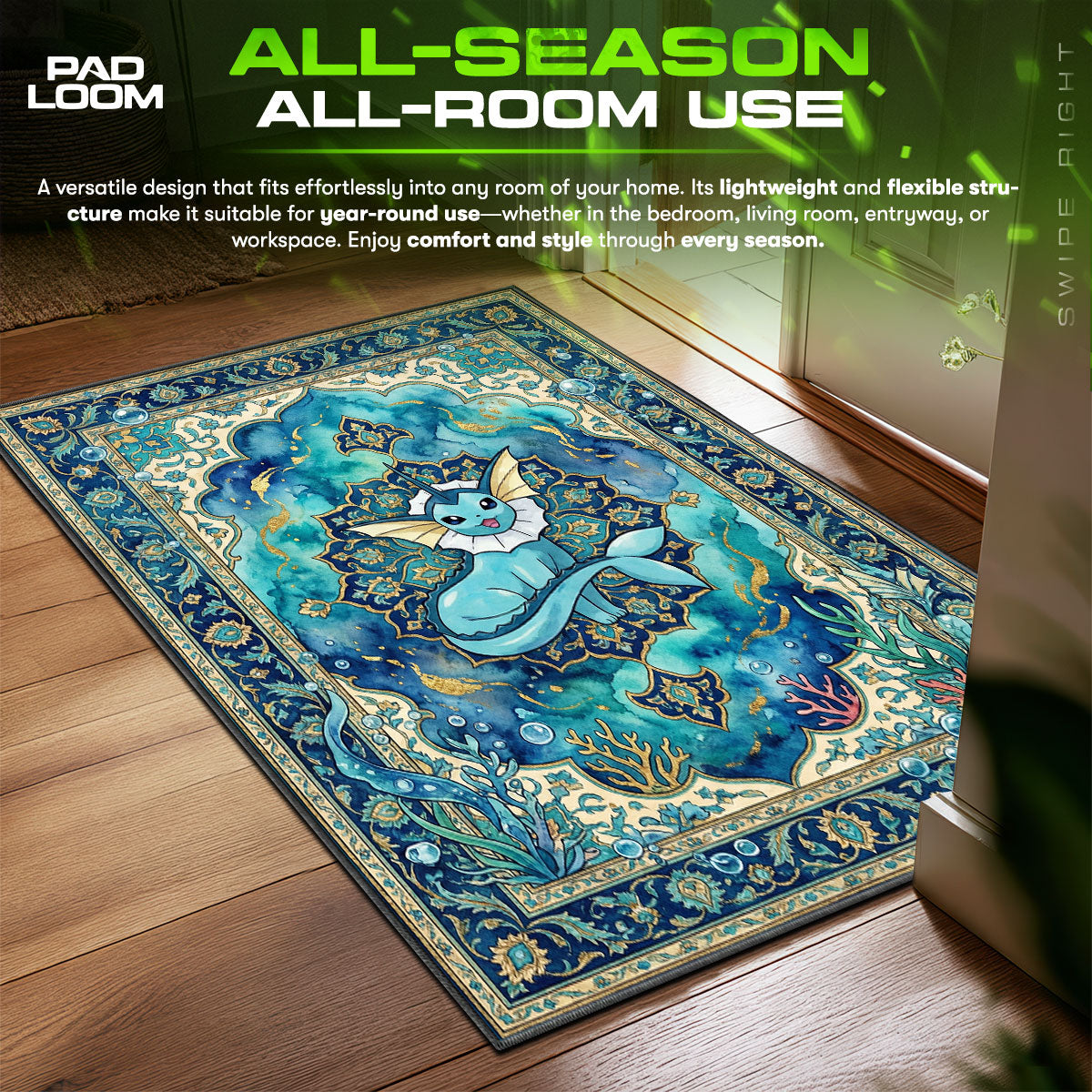 Vaporeon Bubble Mist Chair fan rug — premium quality print