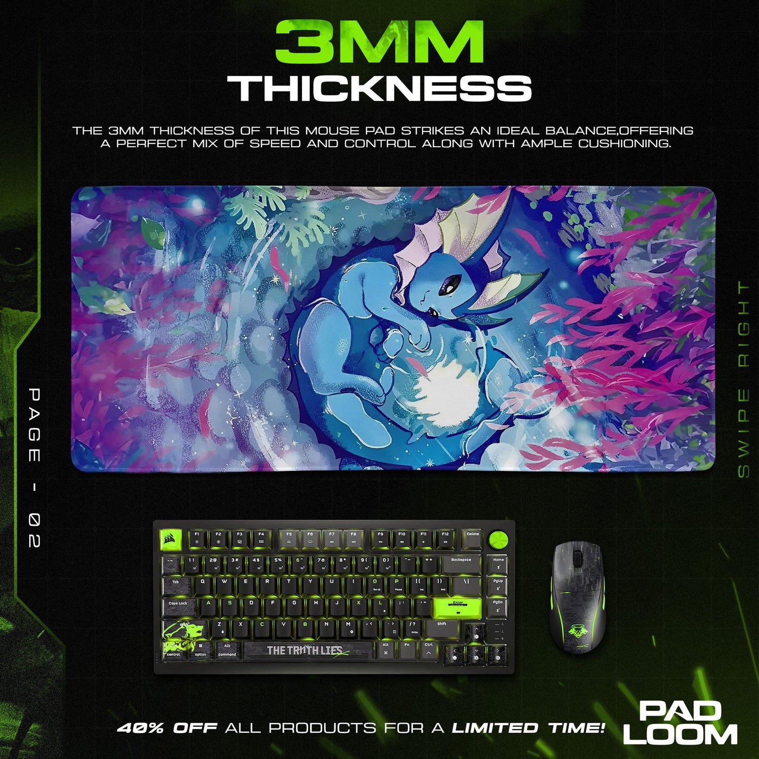 Vaporeon Ocean Dream Mouse Pad, Water-Type Gaming Desk Mat Padloom