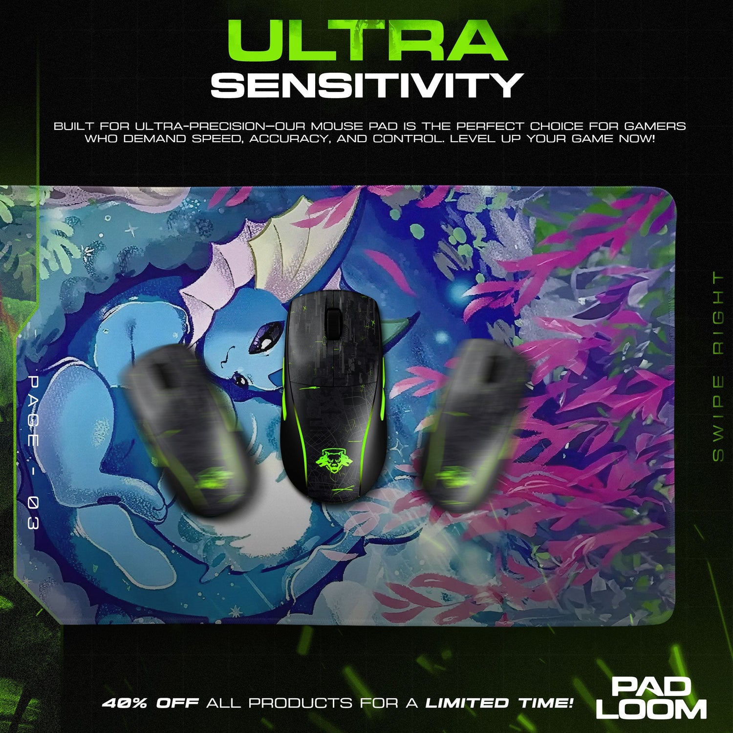 Vaporeon Ocean Dream Mouse Pad, Water-Type Gaming Desk Mat Padloom