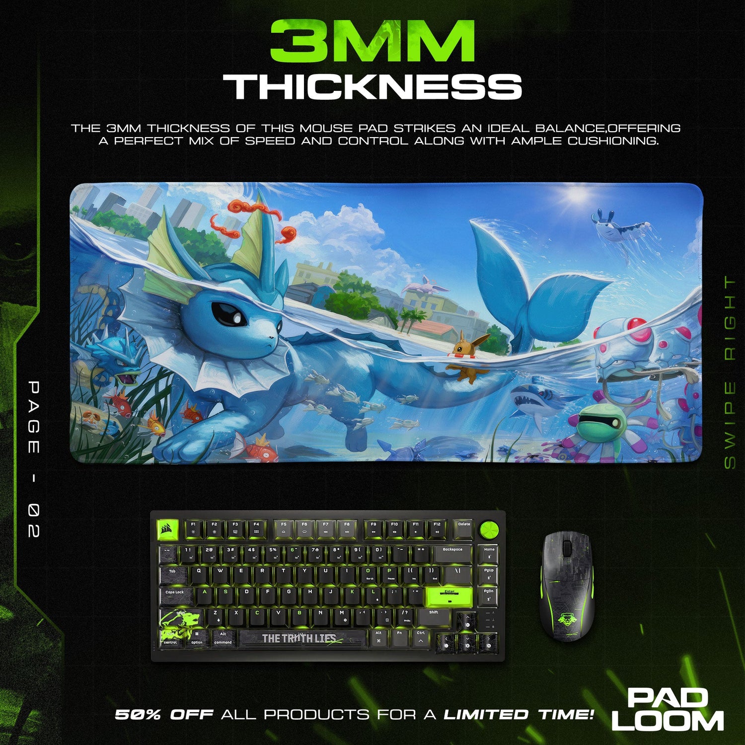 Vaporeon Ocean Mouse Pad, Pokémon Water Desk Mat Padloom