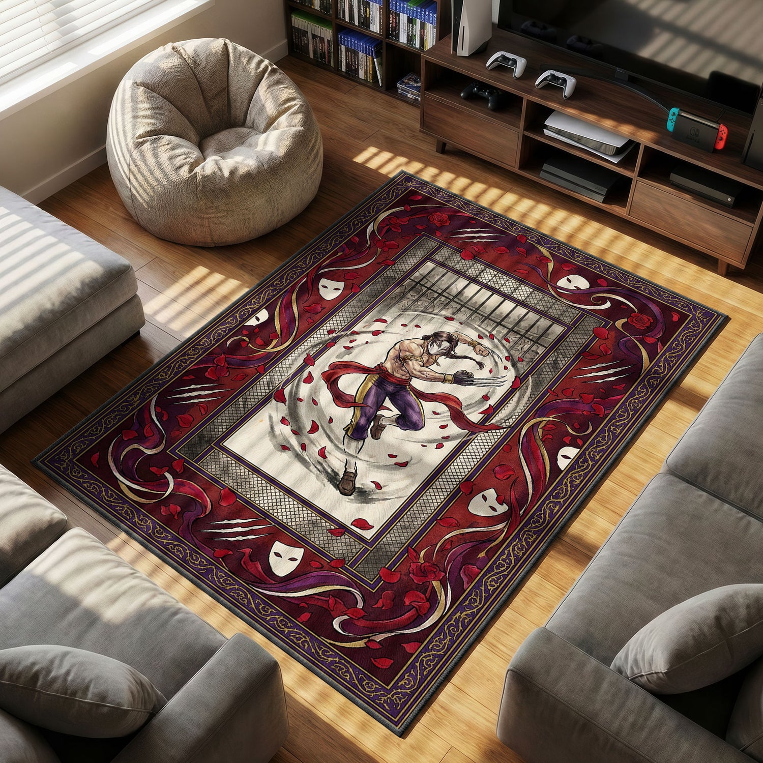 Vega Crimson themed area rug for home decor fans