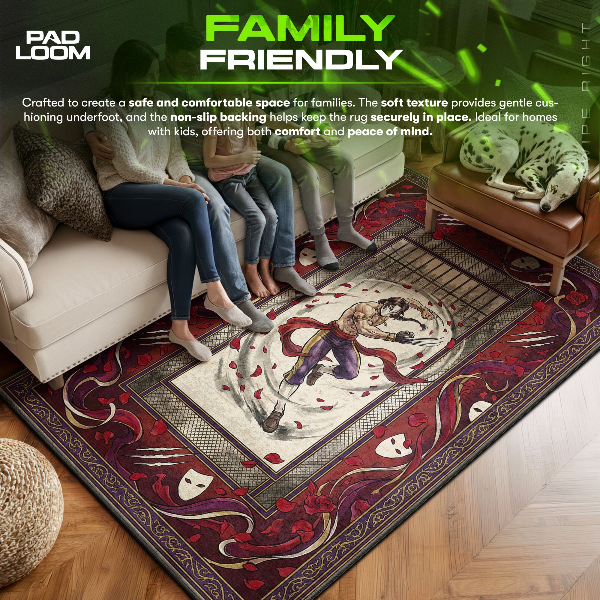 Vega area rug showing full home decor artwork