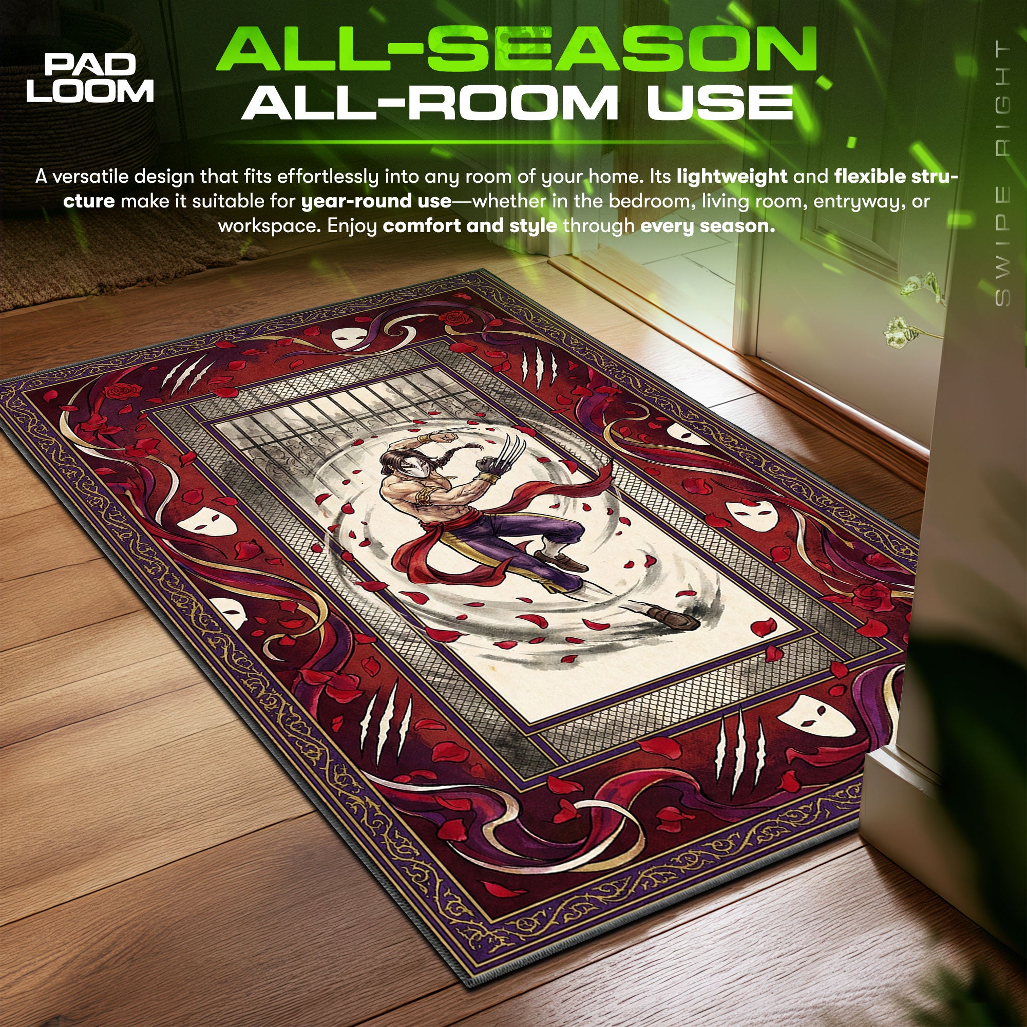 Vega Crimson Rose Street Fighter Chair fan rug — premium quality print