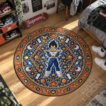 Vegeta Crowned Dragon Ball round rug on a bedroom floor - Dragon Ball chair mat