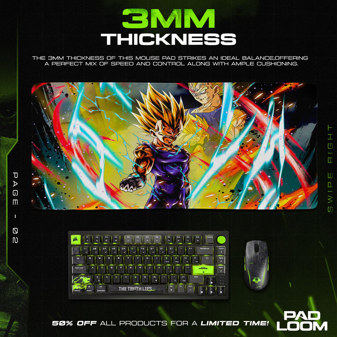 Vegeta Super Saiyan Mouse Pad - Power Surge Anime Desk Mat Padloom