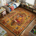 Velma Scooby-Doo cartoon area rug with magnifying glass artwork on red and gold medallion