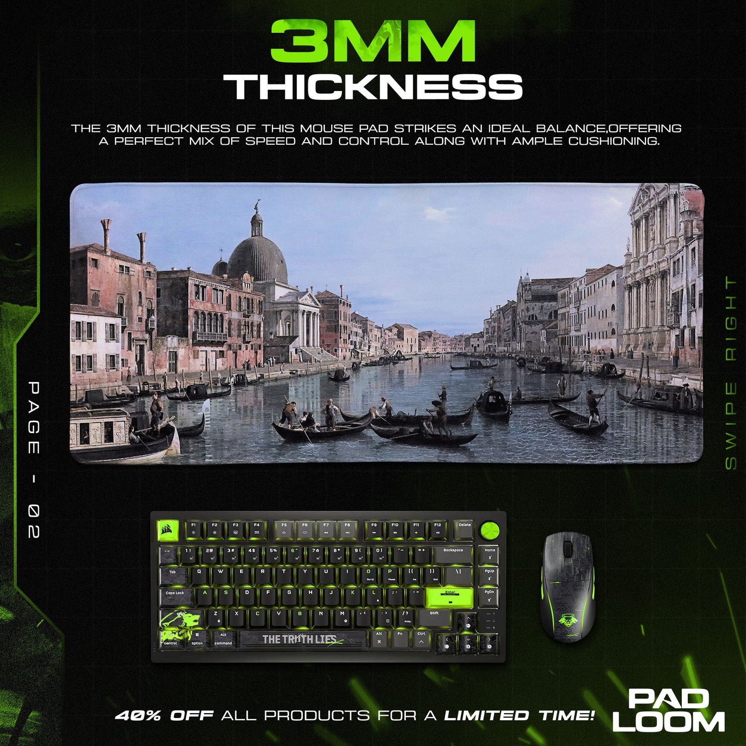 Venice Grand Canal Mouse Pad, Classical Art Gaming Desk Mat Padloom