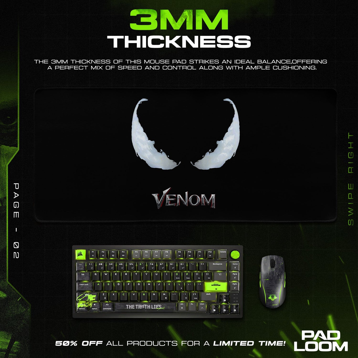 Venom Symbiote Eyes Mouse Pad, Marvel Gamer Desk Mat Padloom