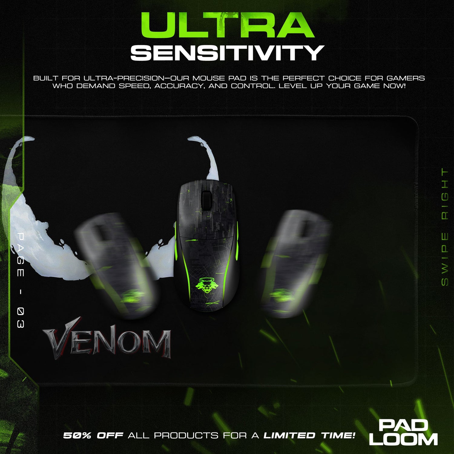 Venom Symbiote Eyes Mouse Pad, Marvel Gamer Desk Mat Padloom