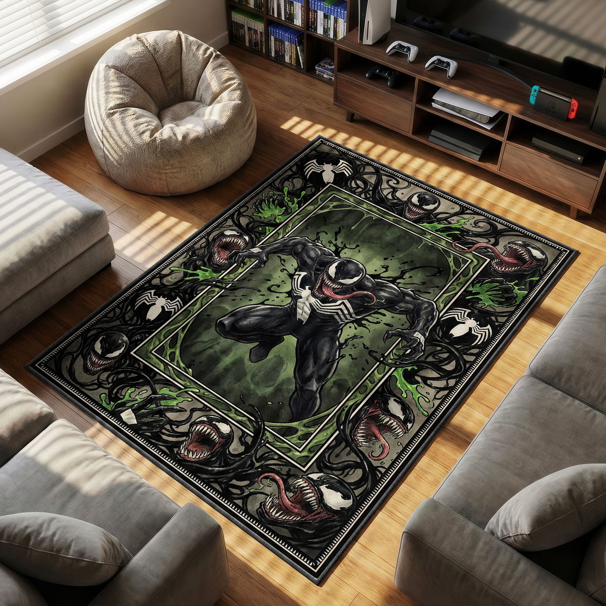 Venom Symbiote themed area rug for home decor fans
