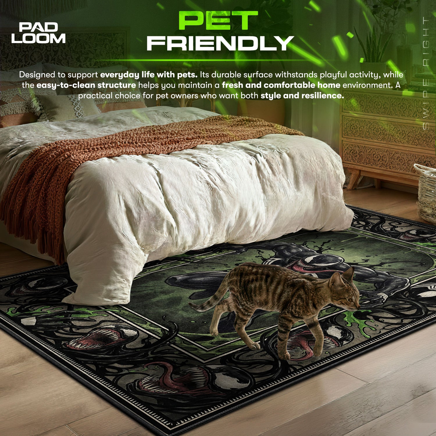 Detailed close-up of Venom rug pattern