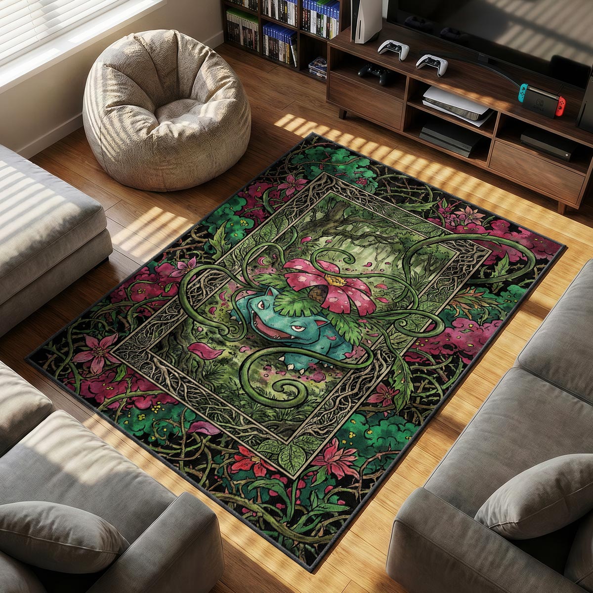 Venusaur Botanical themed area rug for home decor fans