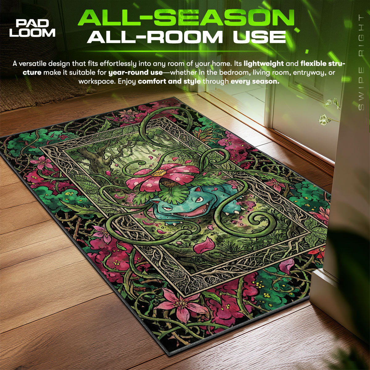 Venusaur Botanical Forest Pokémon Chair fan rug — premium quality print