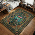 Venusaur standing amidst lush green vines and pink flowers in a traditional floral pattern area rug and floor mat