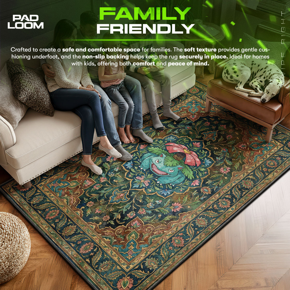 Venusaur area rug showing full Pokemon artwork