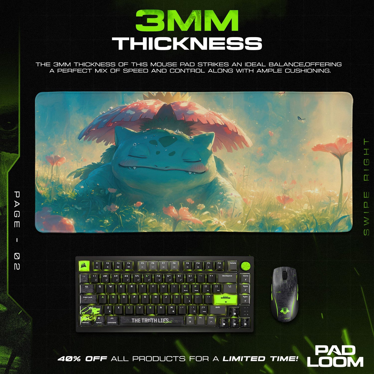 Venusaur Meadow Calm Mouse Pad, Pokémon Gaming Desk Mat Padloom