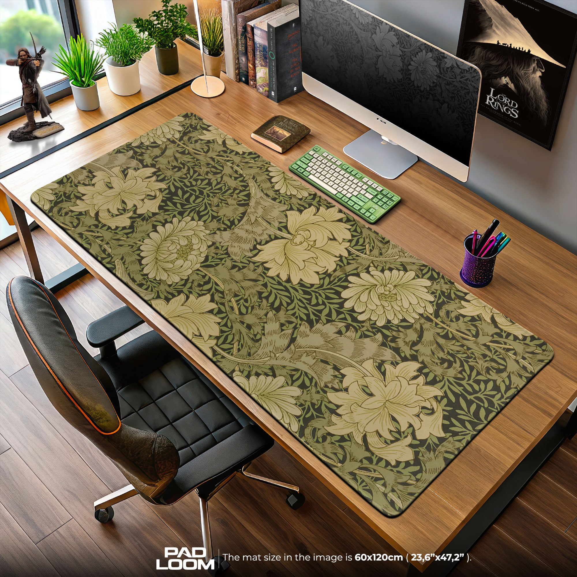 Verdant Bloom Mouse Pad, Vintage Botanical Gaming Desk Mat
