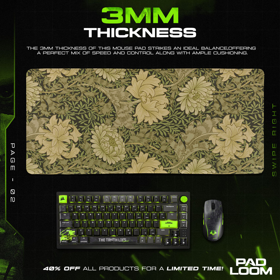 Verdant Bloom Mouse Pad, Vintage Botanical Gaming Desk Mat