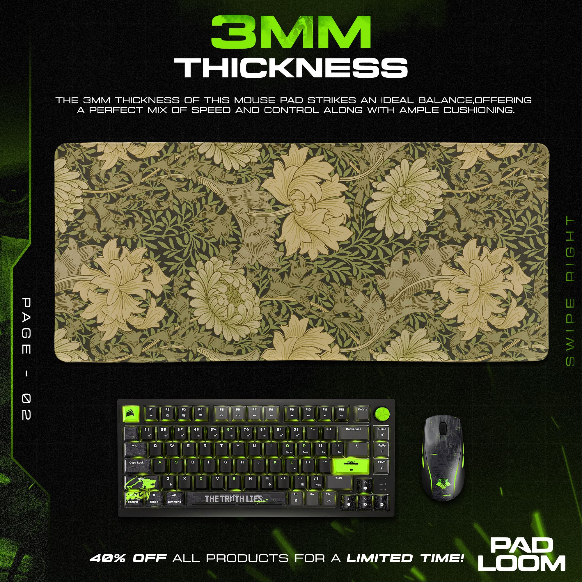 Verdant Bloom Mouse Pad, Vintage Botanical Gaming Desk Mat