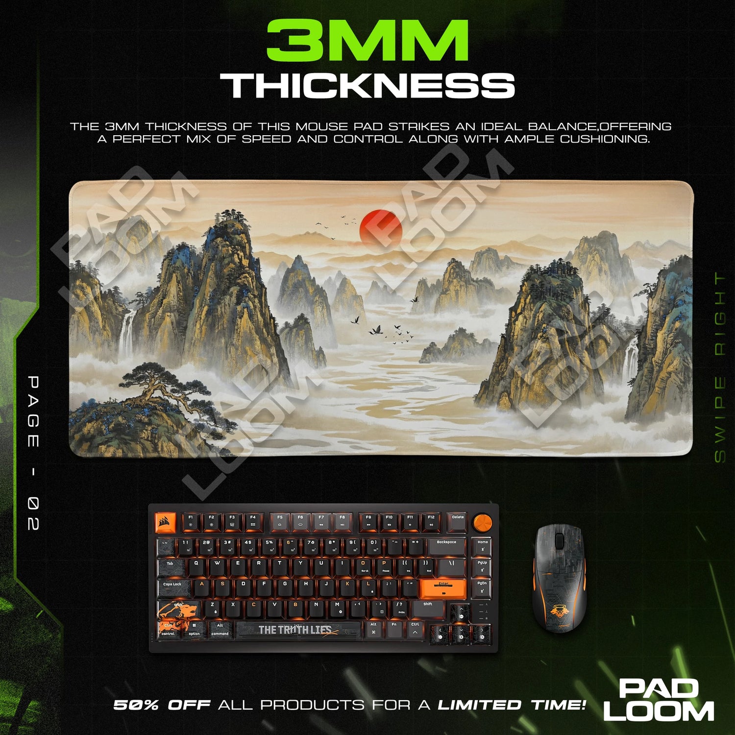 Vermilion Peaks artwork close-up on the mouse pad surface