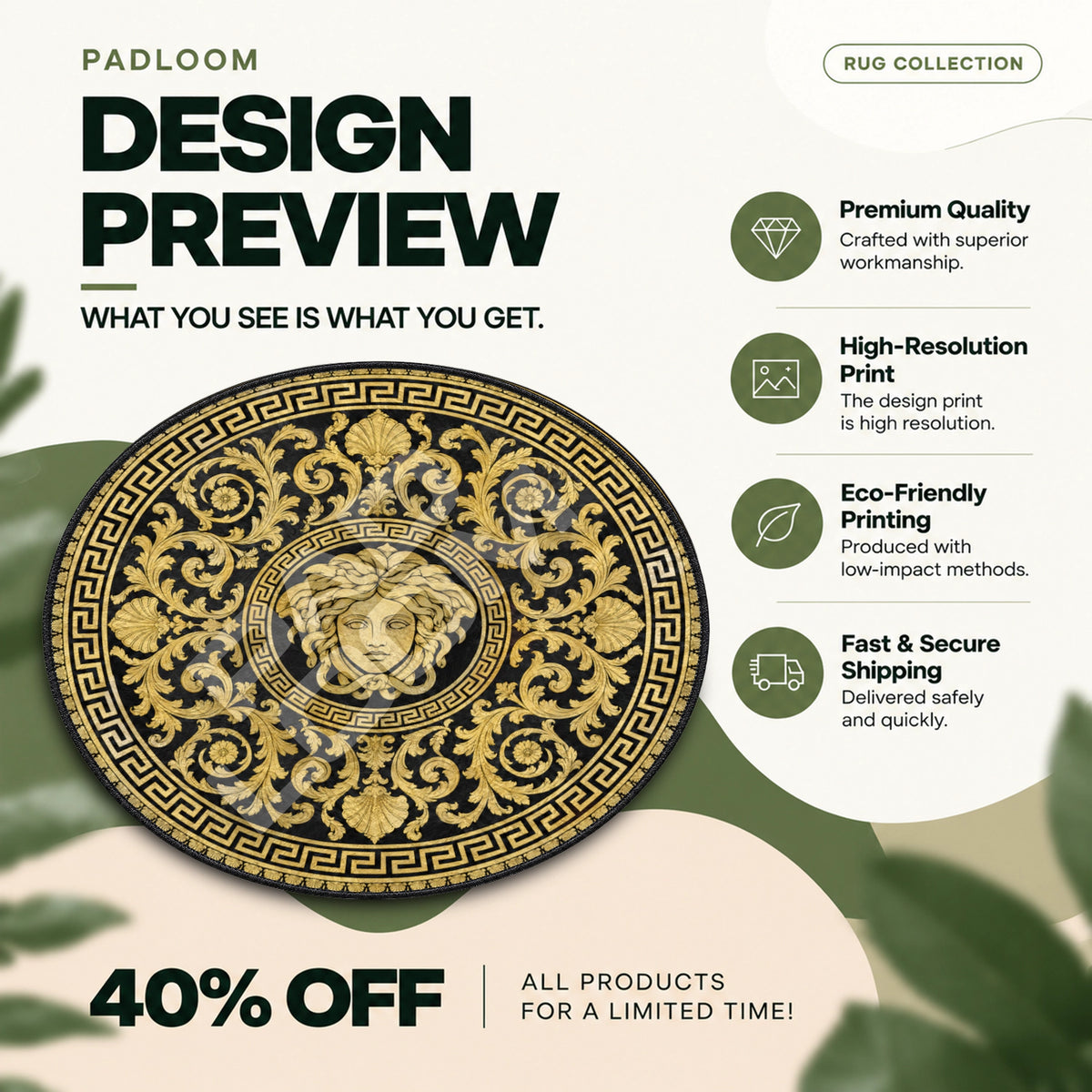 Versace Acanthus hypebeast round rug full design preview